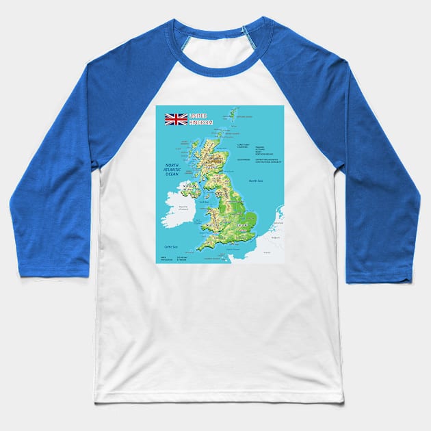 Physical map of England Baseball T-Shirt by AliJun